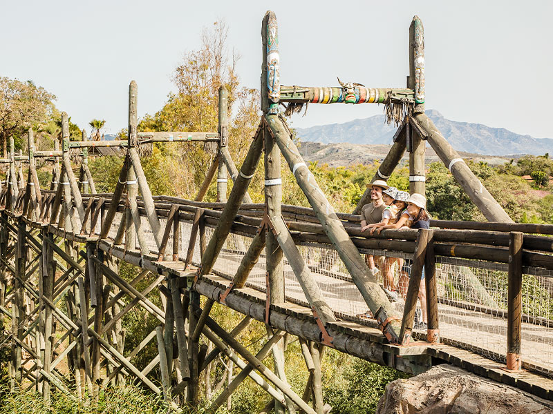 Familia en el puente de madera de Selwo Aventura